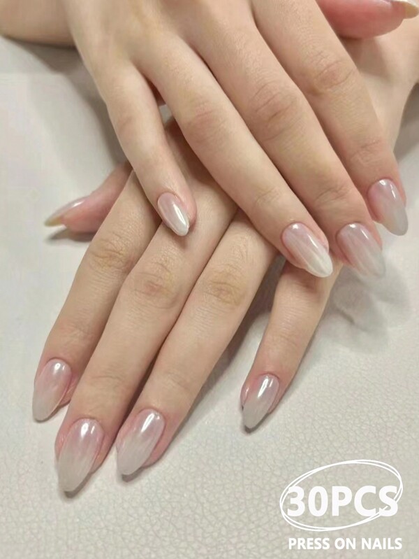 30 قطعة أظافر ذات شكل لوز بتدرج لوني بسيط للضغط مع شريط تلميع واحد ومستلزمات أظافر جيل هلامي