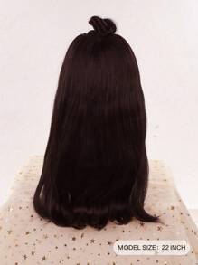 Perücke Für Frauen, 55cm/22inch, Unsichtbares Einzelteil, V-förmiges Langes Glattes Haar Mit Langem Lockenpatch Und Innerem Schnallenverschluss, Simuliert Natürliche Haarverlängerungen