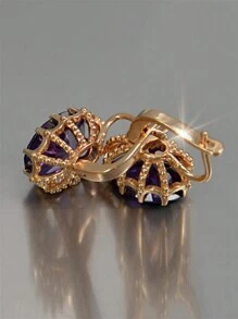 1 Đôi bông tai hình giọt nước đính đá Cubic Zirconia thanh lịch, quà tặng cho nữ/trang sức cưới - Màu tím - Xem 5