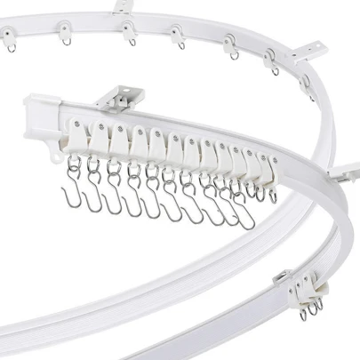 1pc Ultra-Quiet Alloy & Plastic Curtain Rail With Curve Hook Bundle, Versatile For Straight, Bay Window, Balcony, Bathroom Shower Curtains With Nano Track And Top Mount Design.