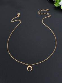 1件极简主义金银链月亮吊坠项链 女士派对日常时尚首饰 - 月牙 - 查看 8