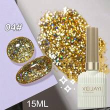 XEIJAYI 1pc 15ml Glam Up Your Nails With The Holographic Glitter Diamond Collection Gel Nail Polish Perfect For Beginners! - Gold - View 1