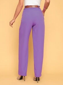Calça Longa Feminina Elegante Com Cinto Modelo Reta e Liso Cintura Alta com Botões e Zíper Tecido Alfaiataria Elegante / Diário / 2024
