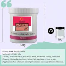 Poudre pour les ongles en acrylique 120ML 4.23 OZ couleur rose, transparente et blanche. Poudre acrylique sans odeur et sans bulles, sans besoin de lampe pour les ongles, pour une extension d'ongles en acrylique durable. (Poids net environ 110g de poudre). Fournitures pour les ongles DIY, breloques pour ongles, fournitures pour les ongles