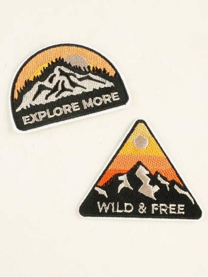 2pcs/Set Embroidered Scenic Patch Badges For Diy Clothing, Pants, Hats, Bags, Shoes, Phone Cases Decoration, Iron-On