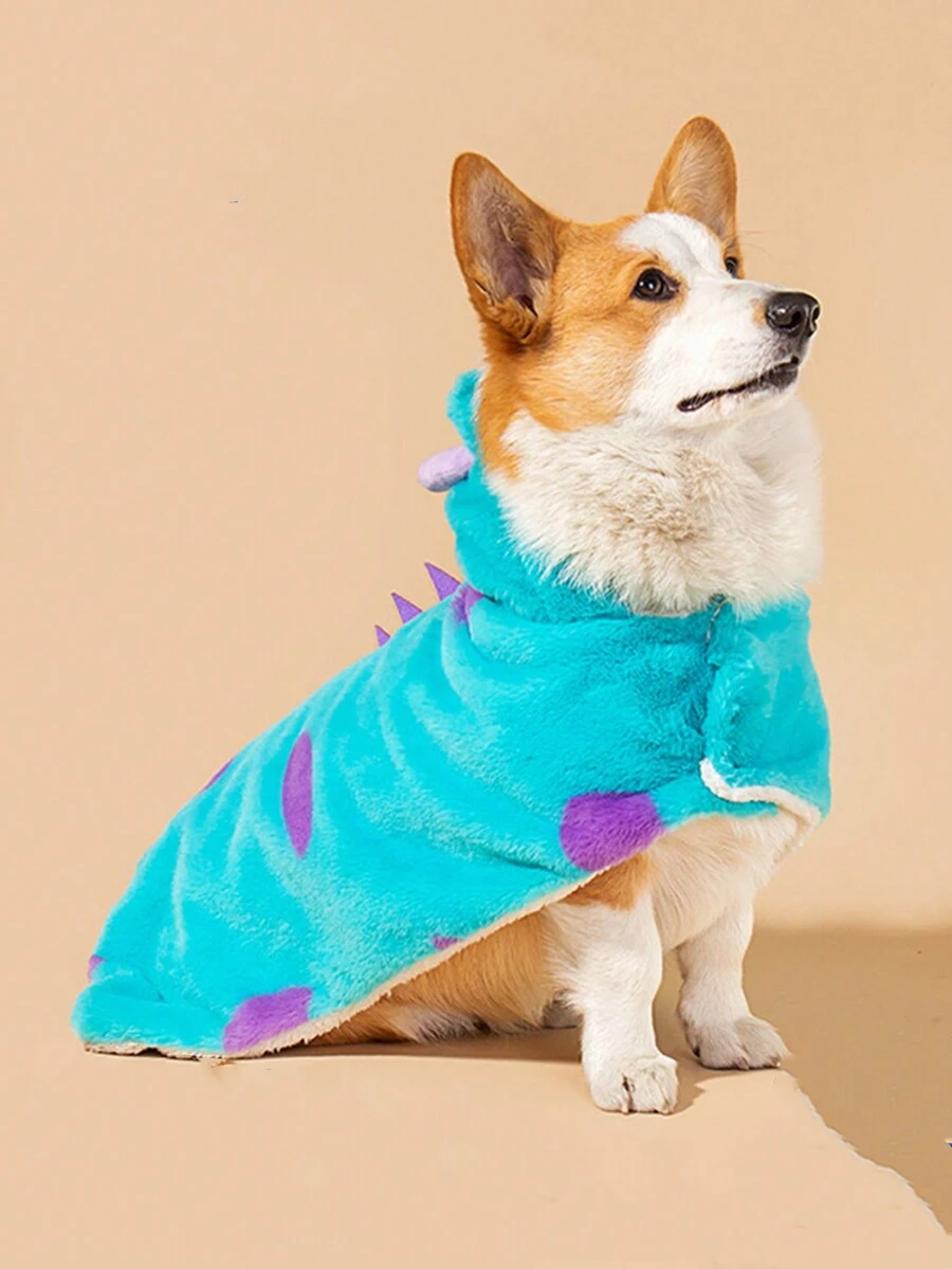 1件寵物衣服,溫暖的卡通形狀披風,適用於秋冬季節,適合柯基和法國斗牛犬 - 藍色 - 查看 1