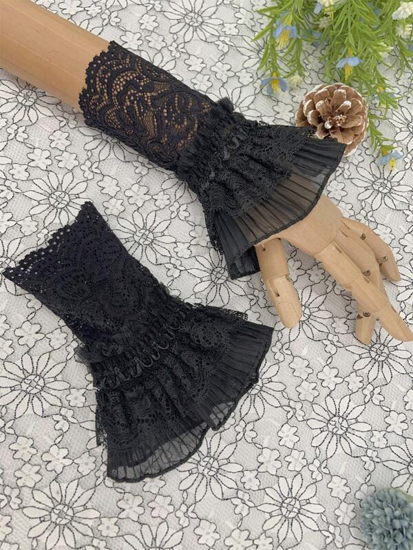 1 Paar Allzweck-Spitzen-Kurzarmstulpen, Damen Mesh Blumen Bordüre Deko Falsch-Ärmel, Kurzarm Manschette für Sweatshirt & Handschuhe Valentinstag