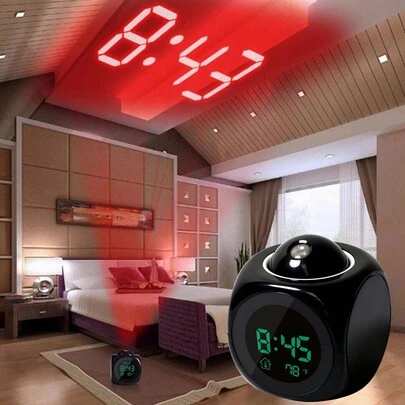 1pc New Multi-Functional Time Projection Lamp, LED Projection Alarm Clock, Timed Voice Announcement Clock, Battery/USB Dual Power Supply Projection Clock Lamp Home Decor Room Decor