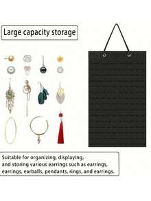 1pc Felt Wall Hanging Jewelry Organizer With Pockets For Earrings, Necklaces, Rings And Accessories - Black - View 4