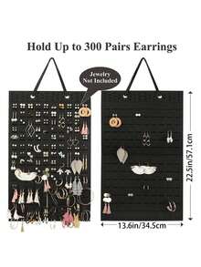 1pc Felt Wall Hanging Jewelry Organizer With Pockets For Earrings, Necklaces, Rings And Accessories - Black - View 3