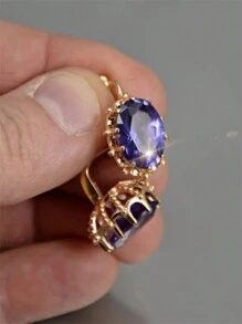 1 Đôi bông tai hình giọt nước đính đá Cubic Zirconia thanh lịch, quà tặng cho nữ/trang sức cưới - Màu tím - Xem 3