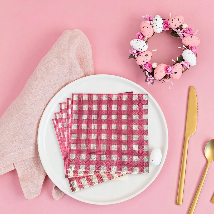 20 cái Màu hồng Kẻ sọc Dùng một lần Khăn giấy Đối với lễ Phục sinh Tiệc Chủ đề Đồ trang trí Quân nhu - Hồng - Xem 1