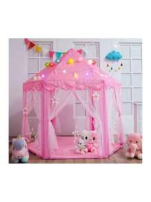 Castillo Carpa Princesa Fácil De Armar Casa De Campaña Tienda Para Utilizar Al Aire Libre o Dentro Del Hogar Con Luces Incluidas - Rosa - Ver 2