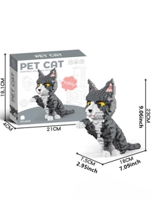 1 件装趣味卡通宠物猫迷你积木套装，4 种不同姿势（坐姿、伸展姿、挥手姿、走路姿），3D 拼图 DIY 动物模型装饰节日礼物房间装饰