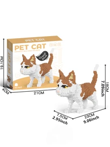 1 件装趣味卡通宠物猫迷你积木套装，4 种不同姿势（坐姿、伸展姿、挥手姿、走路姿），3D 拼图 DIY 动物模型装饰节日礼物房间装饰