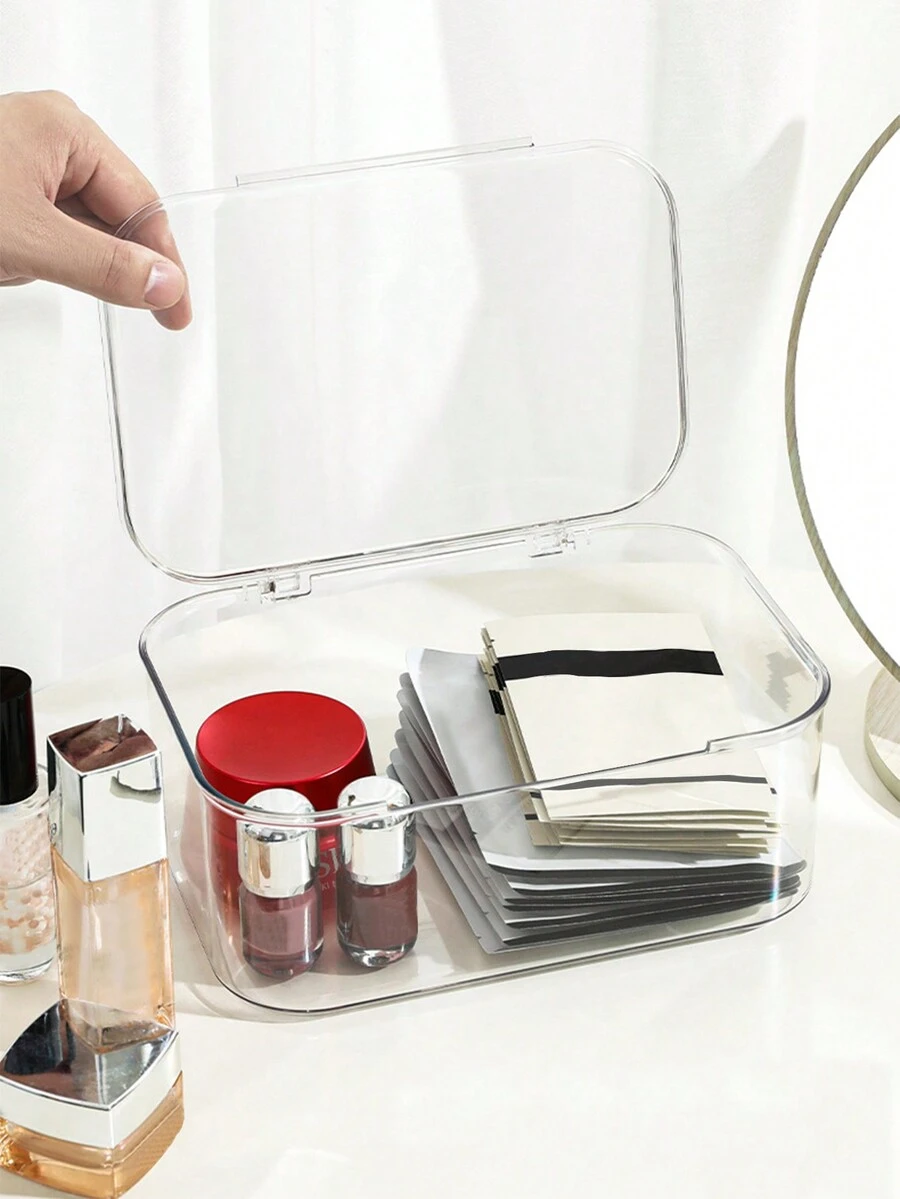 1 Stück transparente Acryl Klapplagerbox, Schreibtisch Make-up Organizer, Büroorganizer, Geschenke für Frauen, Weihnachtsgeschenke, Geschenkideen für Frauen, Raumdekoration - Transparent - Übersicht 1