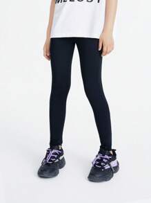 Annil Tween Girl Spring Wear Elastic Casual 9-Point Bottom Yoga Pants - Black - View 1
