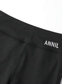 Annil Tween Girl Spring Wear Elastic Casual 9-Point Bottom Yoga Pants - Black - View 4