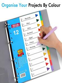 3入組a4文件分隔板,12個部分的文件夾分隔板,多色穿孔拱形分隔頁面,適用於大多數文件,筆記本和活頁夾 - 彩色 - 查看 5