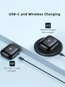 藍牙耳機，真無線耳塞，具有LED電源顯示大容量充電盒，防水IPX7觸摸控制立體聲入耳式耳機，帶4個內置麥克風，適用於/ / Android - 黑色 - 查看 5