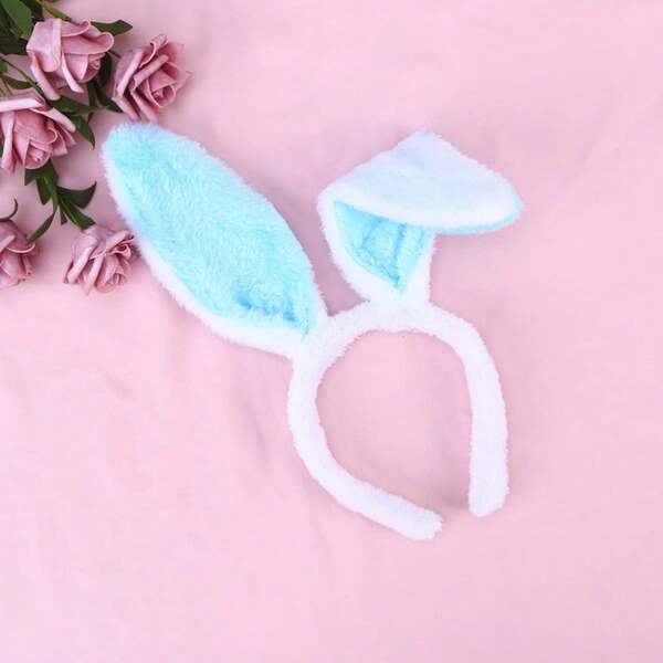 1pc Bunny Ears Headband - Plush Easter Rabbit Ears - Blue Bunny Cosplay Party Favor Costume Accessories For Girls Boys