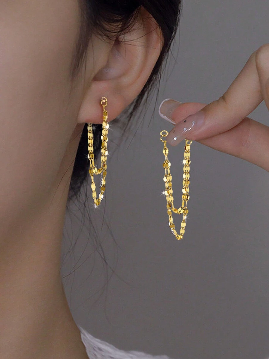 S925 Sterling Silver Super Sparkling Sparkling Kiss Chain Earrings Women's Jewelry Valentine's Day Gift Wedding Engagement Bridal Jewelry Valentines - Yellow Gold - View 1