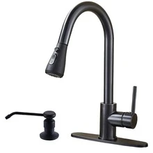 Senlesen Matte Black Kitchen Faucets, Smart Kitchen Faucet With Pull Down Sprayer, High Arc Single Handle Stainless Steel Sink Faucets 1 Or 3 Hole, Kitchen Sink Faucets With Cover&Soap Dispenser For Farmhouse Camper Laundry Rv Bar - 黑色 - 查看 2