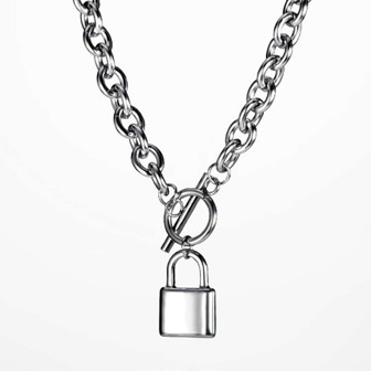 1pc Titanium Steel Necklace With Lock Pendant, Vintage Style, Unisex, Suitable For Couples Wearing