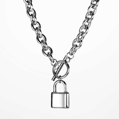 1pc Titanium Steel Necklace With Lock Pendant, Vintage Style, Unisex, Suitable For Couples Wearing