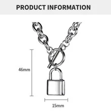 1pc Titanium Steel Necklace With Lock Pendant, Vintage Style, Unisex, Suitable For Couples Wearing - Silver - View 5