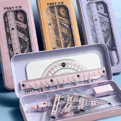 1 Set Ruler & Compass Set With Protractor For Teaching And Student Supply Back To School