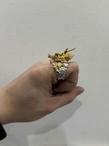 Vintage Dragon Year Gold Dragon Opening Ring, Fierce Dragon Claw Gothic Style Index Finger Ring, Hiphop Fashionable Fashion Jewelry, Party Accessories, Holiday Gift - Gold - View 6