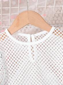 3pcs Young Girl Fashionable Sweetheart Back To School Outfits, Including Solid Color Tank Top, Hollow Out Fishnet Top, And Pleated Mini Skirt, Summer - Purple - View 3