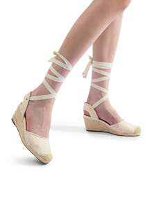 Women's Closed Toe Lace Up Espadrilles Fashion Straps Sandals  Vocation Beach Dressy Summer Platform Wedge Sandals Shoes - 彩色 - 查看 3