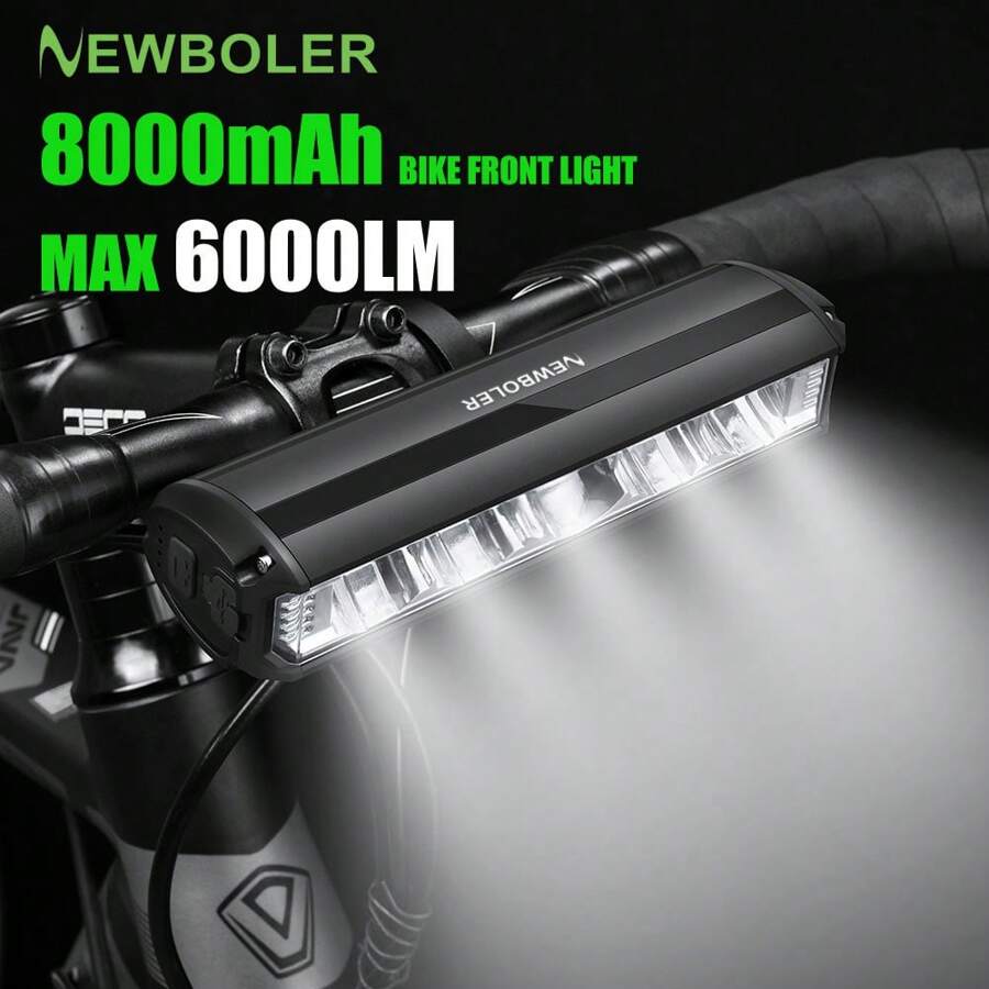Newboler前照車燈2600流明騎行燈8000mah防水手電筒usb可充電mtb公路自行車燈 - 黑色 - 查看 1