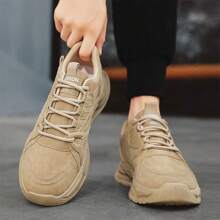 男士時尚厚底防滑耐磨 Pu 皮帶低筒休閒鞋 - 卡其色 - 查看 4