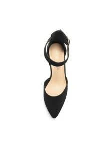 Women's Classic Closed Pointed Toe High Chunky Ankle Strap Heels Pumps  Dress Shoes Fashionable And Elegant For Wedding Office Party, 3 Inches - 黑色 - 查看 7