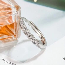 1pc Stainless Steel Minimalist Twisted Design Ring With Inlaid Rhinestone, Opening Style - Silver - View 2