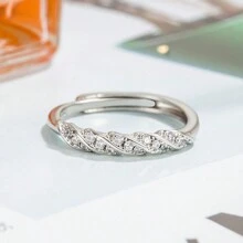 1pc Stainless Steel Minimalist Twisted Design Ring With Inlaid Rhinestone, Opening Style - Silver - View 5