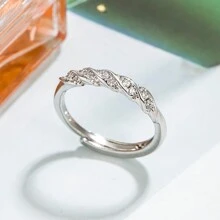 1pc Stainless Steel Minimalist Twisted Design Ring With Inlaid Rhinestone, Opening Style - Silver - View 1