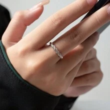 1pc Stainless Steel Minimalist Twisted Design Ring With Inlaid Rhinestone, Opening Style - Silver - View 4