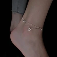 1 件简约奢华几何圆环装饰水钻脚链，适合情人节和日常佩戴