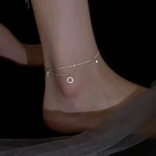 1 件简约奢华几何圆环装饰水钻脚链，适合情人节和日常佩戴