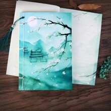 復古墨畫＆風線裝筆記本,a5復古風日記禮物套裝,隨機圖案 - 彩色 - 查看 7