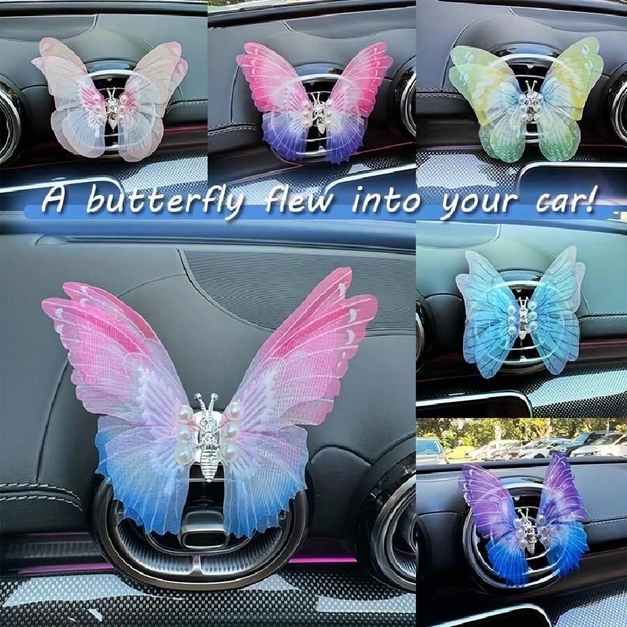 1入組蝴蝶設計汽車空調裝飾夾,汽車內飾 - 漸層粉紫 - 查看 1