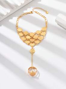1 chiếc nhẫn đeo tay phong cách đồng xu cổ mạ vàng sang trọng tinh tế dành cho nữ, phụ kiện trang trọng cho đám cưới và tiệc tùng - Vàng - Xem 6