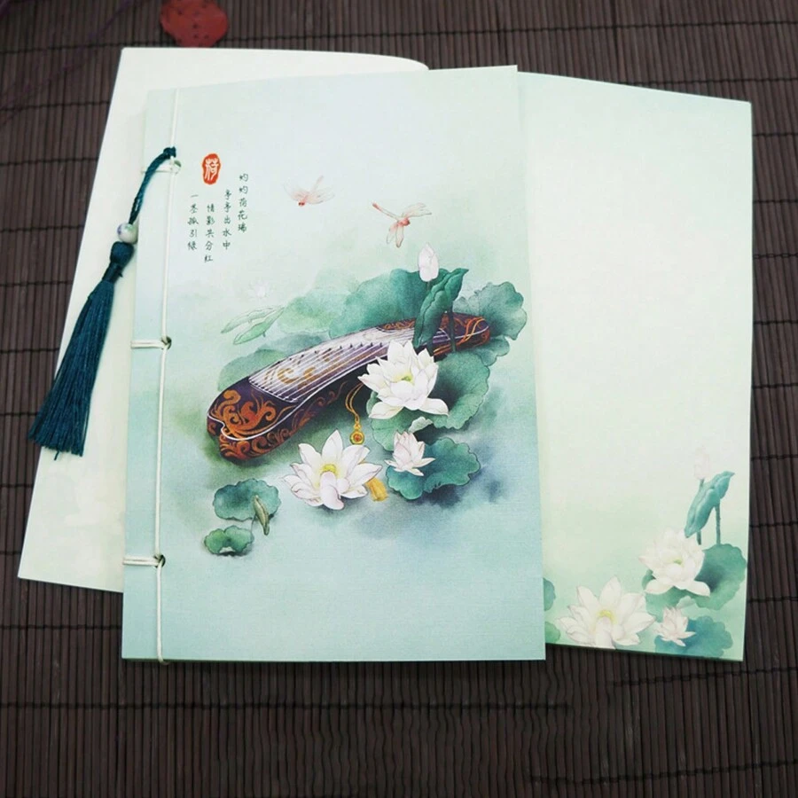 復古墨畫＆風線裝筆記本,a5復古風日記禮物套裝,隨機圖案 - 彩色 - 查看 1