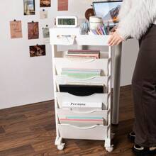 Mobile On Wheels Classroom Desk Side Book Shelf, Desk Book Stand, Book Storage Bag Hanger, Reading & Study Desk Organizer For Students - White - View 5