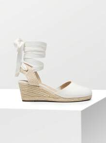 Women's Closed Toe Lace Up Espadrilles Fashion Straps Sandals  Vocation Beach Dressy Summer Platform Wedge Sandals Shoes - trắng - Xem 9