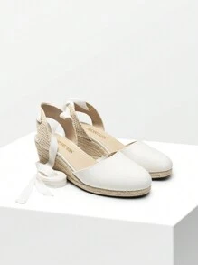 Women's Closed Toe Lace Up Espadrilles Fashion Straps Sandals  Vocation Beach Dressy Summer Platform Wedge Sandals Shoes - trắng - Xem 3